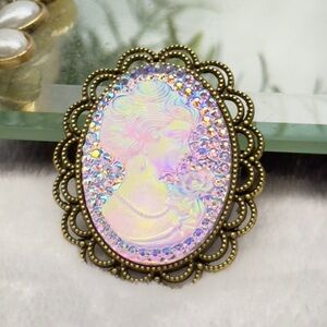 Vintage Style Cameo Brooch with Iridescent Accents
